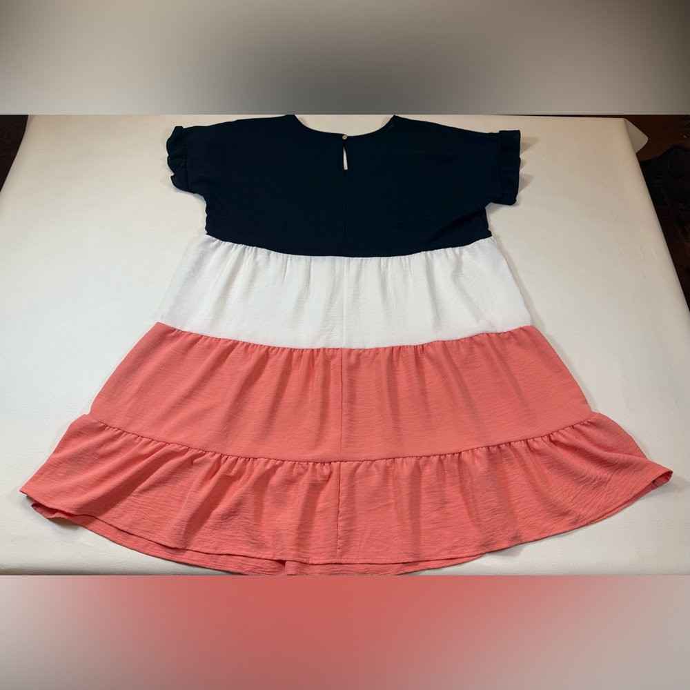 P.S.Kate color block ruffled hem dress pink white navy women’s 3X (bin EE) - Picture 4 of 9
